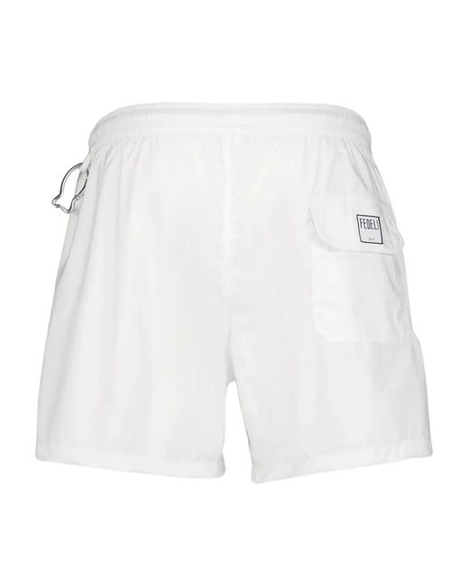 Fedeli White Logo-Patch Swim Shorts for men