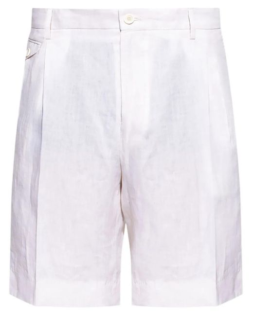 Dolce & Gabbana White Pleated-Front Shorts for men