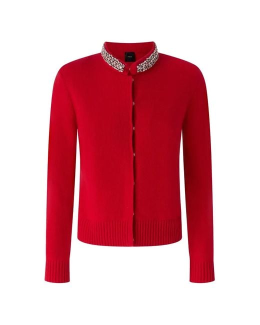 Pinko Red Embellished-Collar Cardigan