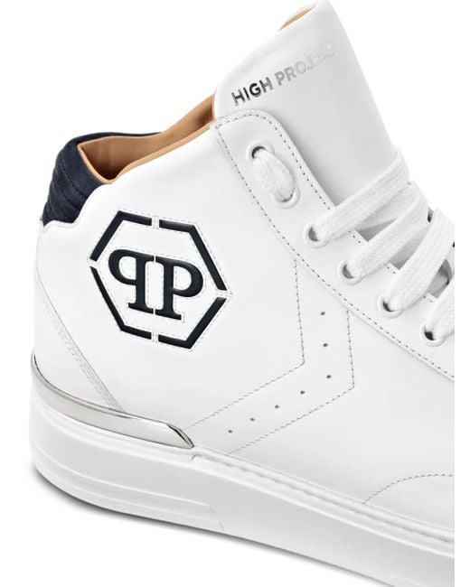 Philipp Plein Leren High-Top Sneakers in het White