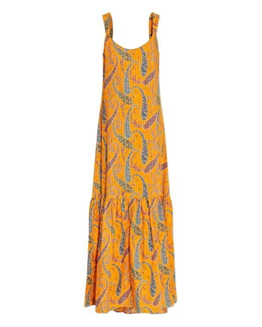 Etro Metallic Robe Longue Volantée À Motif Cachemire