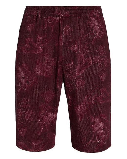 June79 Red Floral-Jacquard Elasticated Shorts for men