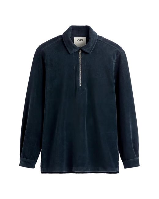 Oas Blue Savvy Zip-Fastening Polo Shirt for men