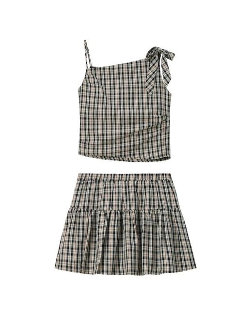 B+ AB Gray Check-Pattern Tiered Jumpsuit