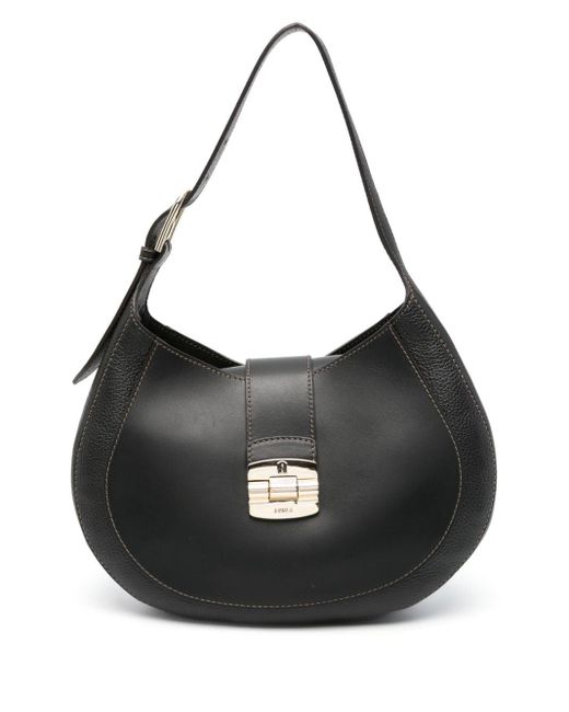 Furla Black Logo-debossed Leather Shoulder Bag
