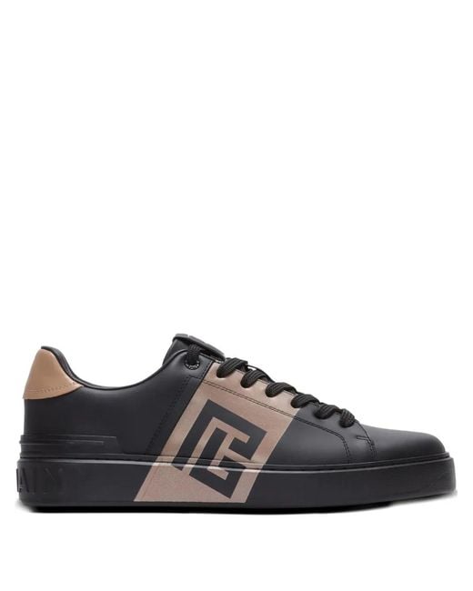 Balmain Black B-Court Logo-Detail Calfskin Sneakers for men