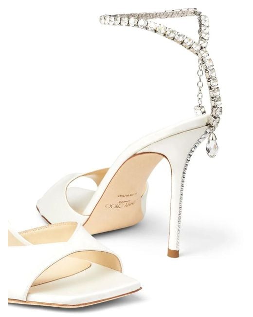 Jimmy Choo White Saeda 100Mm Crystal-Strap Sandals