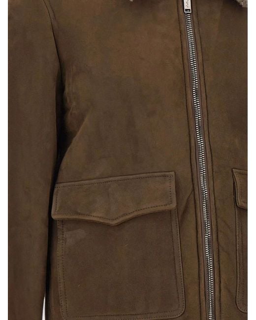 Volfagli Brown Brunelleschi Shearling-Collar Suede Jacket for men