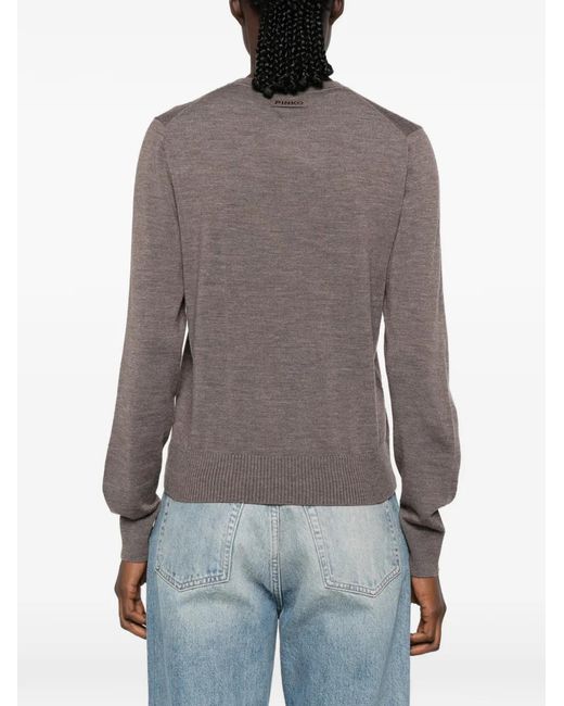 Pinko Brown Lourdes Crew-Neck Ribbed-Trim Sweater