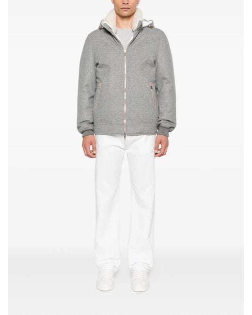 Brunello Cucinelli Gray Zip Hooded Jacket for men