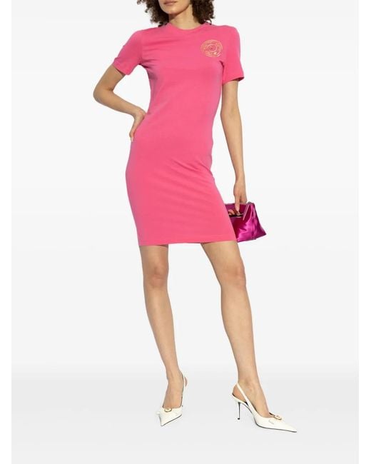 Versace Jeans Couture Pink Logo-Print Dress