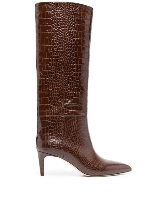 Paris Texas Brown 65 Mock Croc Knee-high Leather Boots - Women's - Calf Leather