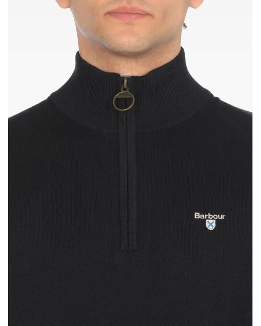 Barbour Blue Half-Zip Ribbed-Trim Sweater for men
