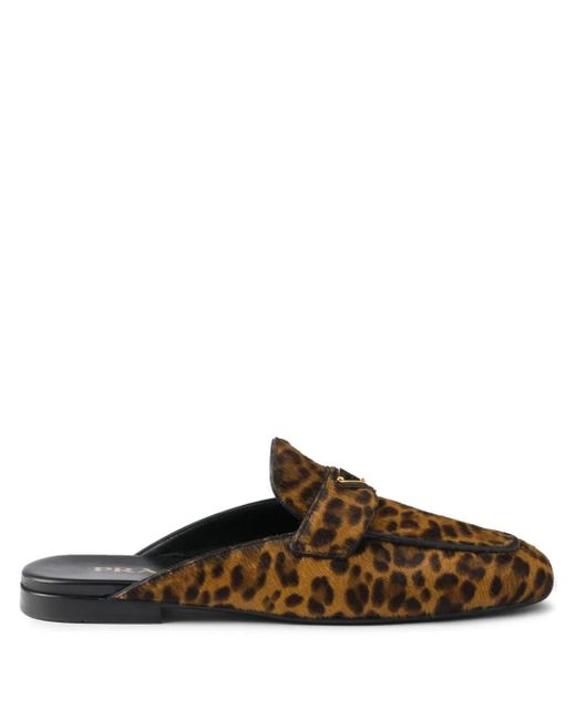 Mules Con Stampa di Prada in Brown