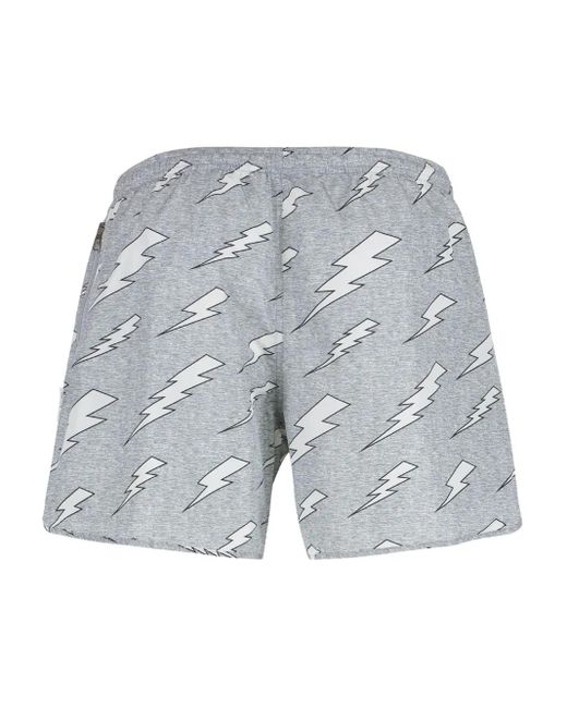 Neil Barrett Blue Rain Bolts-Print Swim Shorts for men