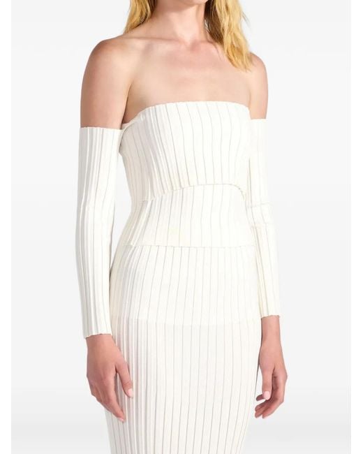 Liviana Conti White Alicia Off-Shoulder Ribbed Top