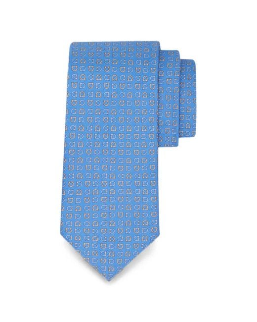 Ferragamo Blue Gancini-Print Silk Tie for men