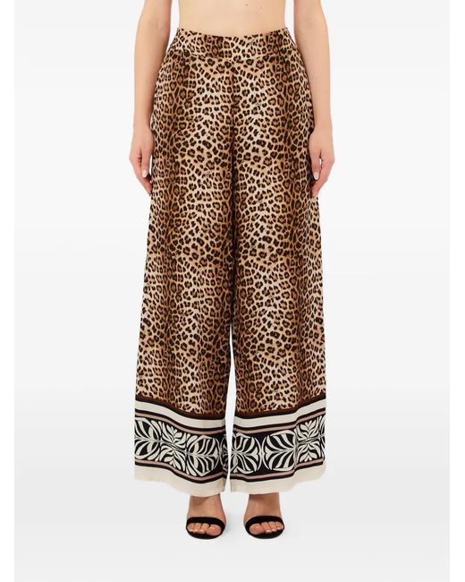 Liu Jo Brown Animal-Print Trousers