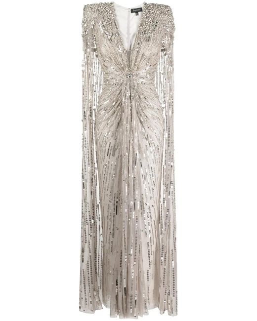 Jenny Packham White Lotus Lady Embellished Cape Gown