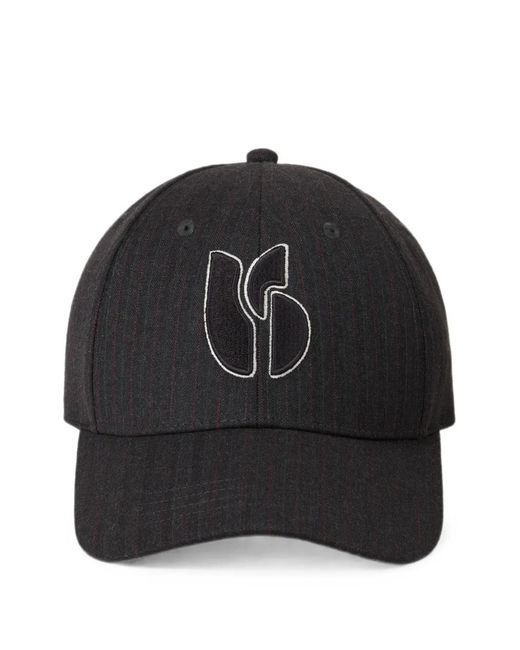 Ba&sh Black Harow Pinstripe-Pattern Logo-Embroidery Cap