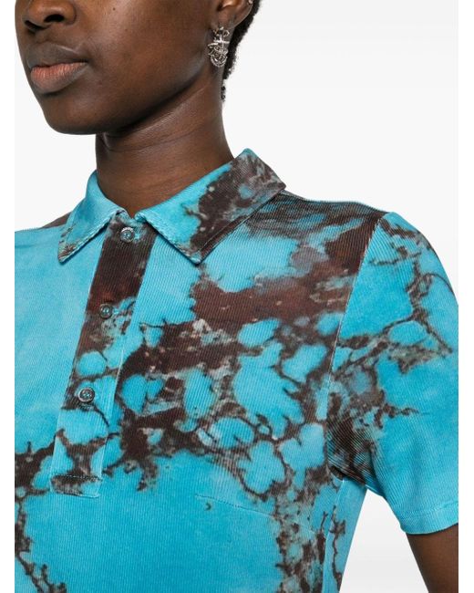 Louisa Ballou Blue Graphic-print Knitted Polo Shirt