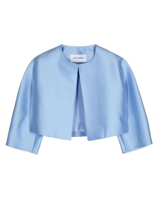 Dice Kayek Blue Satin-Finish Cropped Jacket