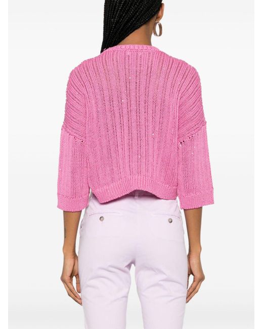 Peserico Pink Pailletten-Pullover mit Dreiviertelärmeln