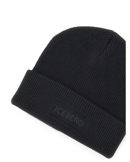 Iceberg Blue Logo-Embroidered Ribbed-Knit Beanie Hat for men