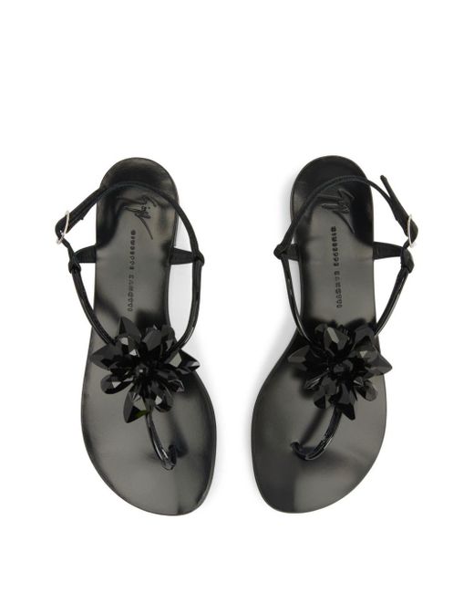 Giuseppe Zanotti Black Letizia Floral-appliqué Leather Sandals