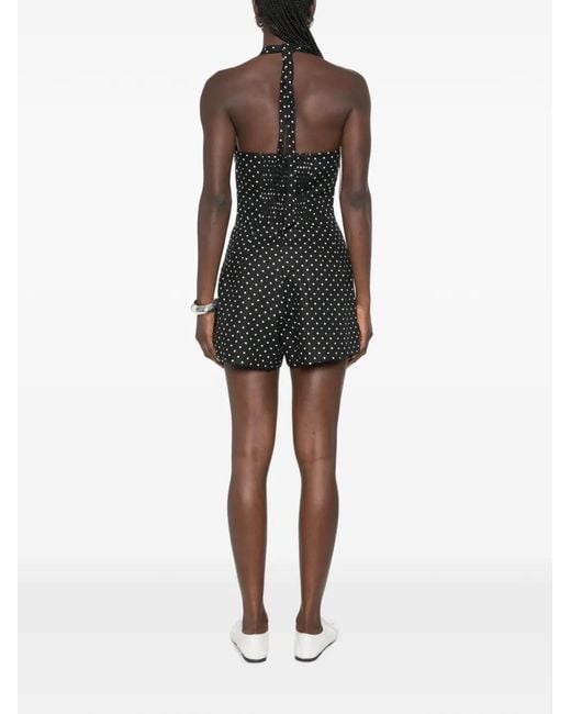 Faithfull The Brand Black Sofia Polka-Dot Playsuit