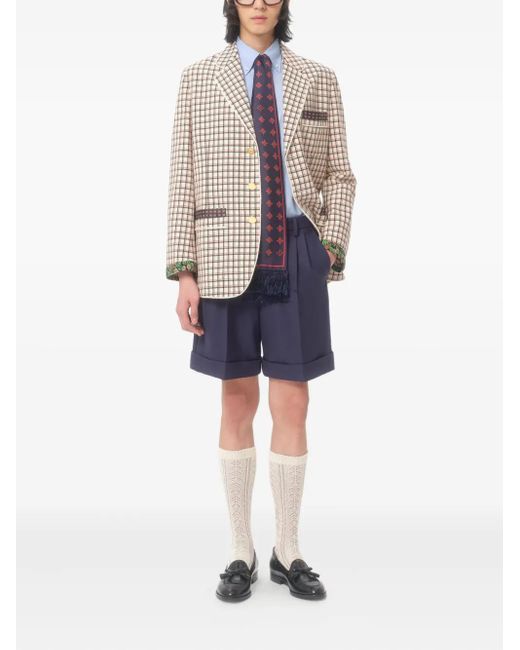 Valentino Garavani Blue Cuffed Wool Bermuda Shorts for men