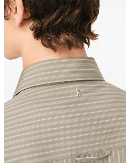 AMI Natural Ruffled-Detail Long-Sleeve Striped Shirt for men
