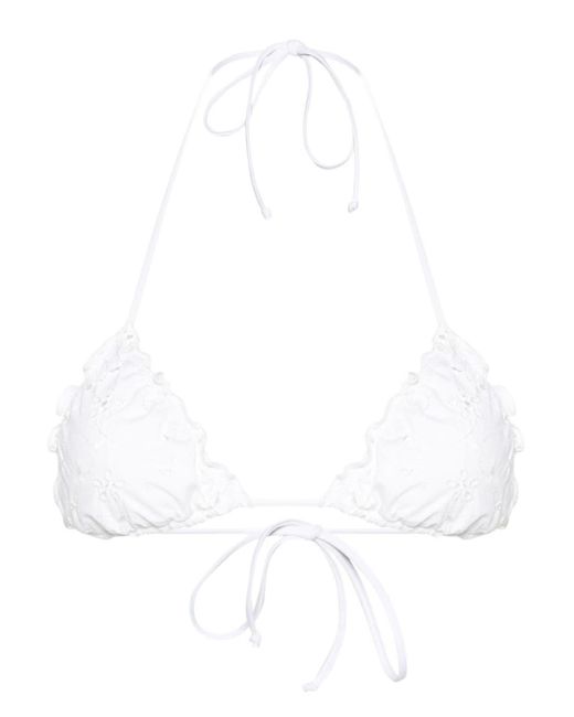 Mc2 Saint Barth White Saggitarius Floral-embroidery Bikini Top