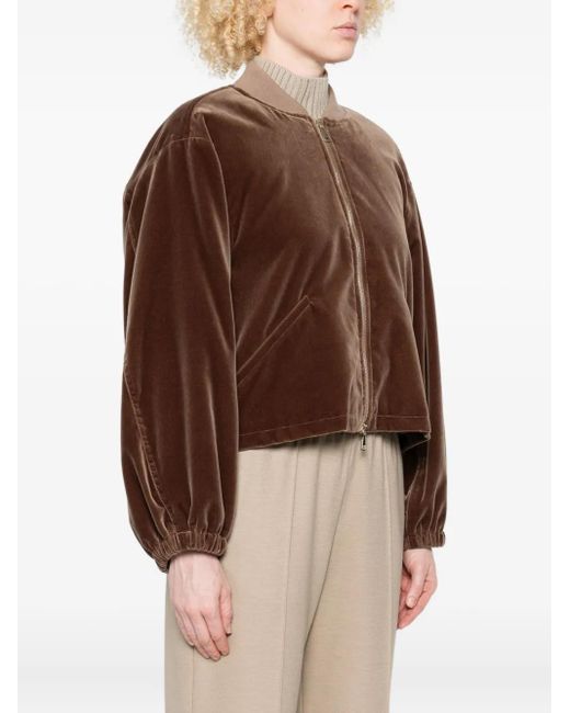 Fabiana Filippi Brown Velvet Zip-Up Bomber Jacket