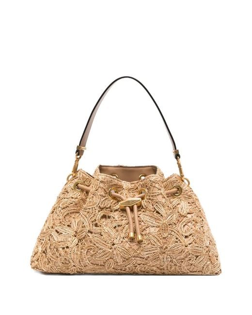 Jimmy Choo Metallic Medium Chin Flower-Raffia Tote Bag