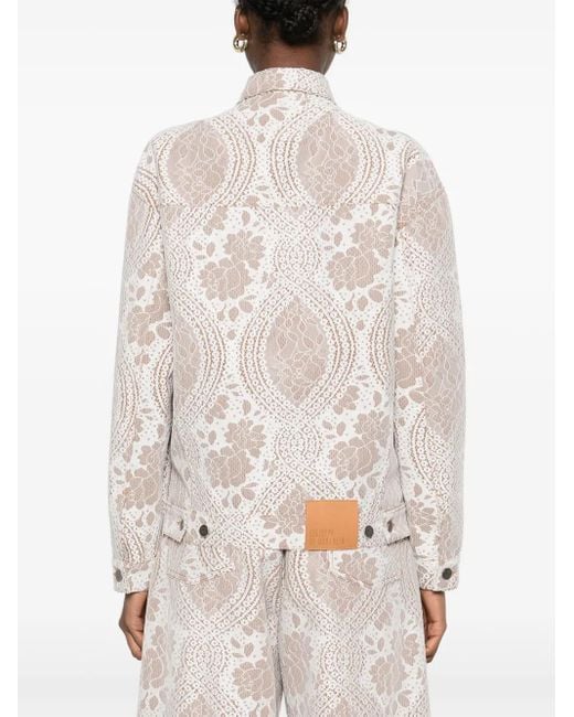 GIUSEPPE DI MORABITO Natural Lace-Effect Denim Jacket