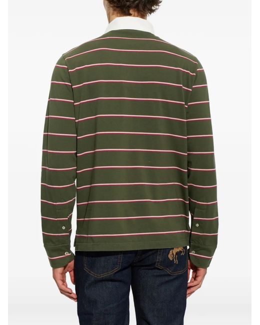 Etro Green Striped Long-Sleeve Polo Shirt for men