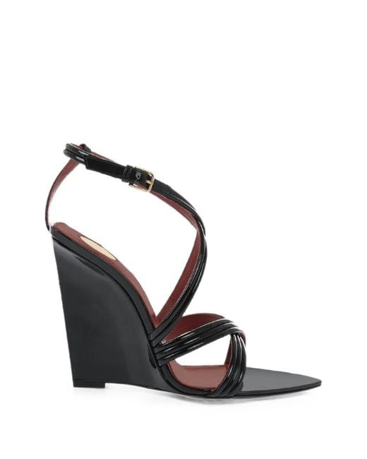 Saint Laurent Black Patent-Leather Wedge Sandals