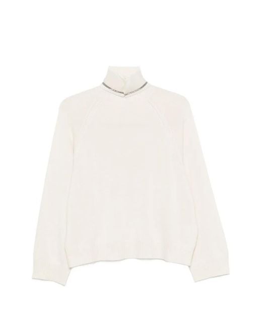 Brunello Cucinelli White Raglan-Sleeve Sweater