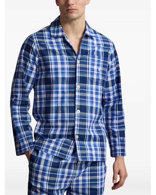 Polo Ralph Lauren Blue Check Logo-Detail Cotton Pyjama Set for men