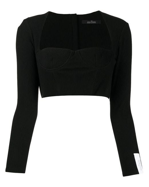 ROKH Black Cropped Sweetheart Neck Top
