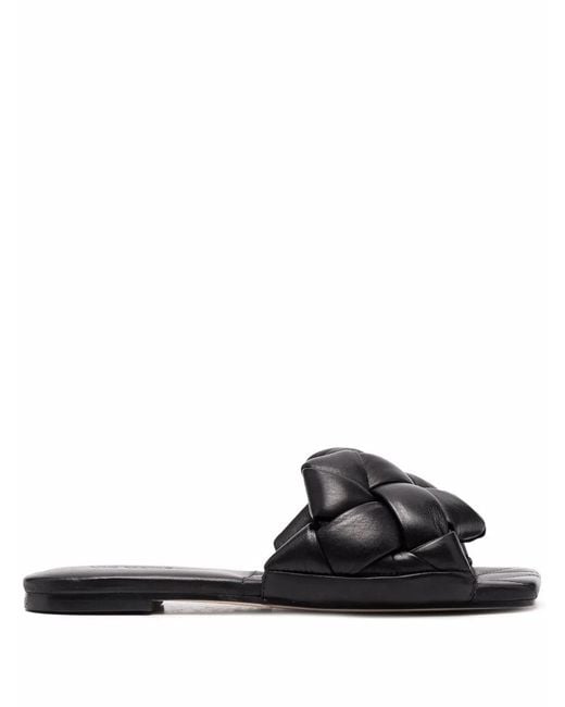 Vic Matié Black Square-Toe Leather Sandals