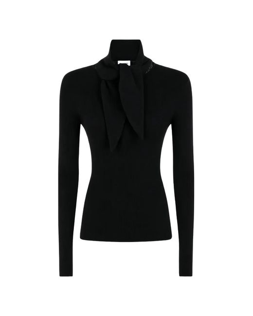 P.A.R.O.S.H. Black Tie-Neck Ribbed-Knit Sweater