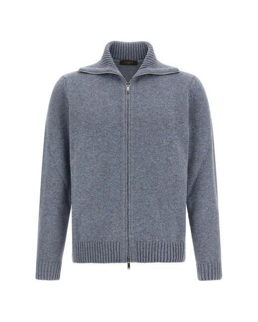 Zanone Blue Zip-Up Virgin Wool Cardigan for men
