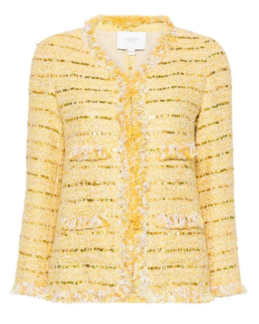 Giambattista Valli Yellow Sequin-embellished Tweed Fringed Jacket