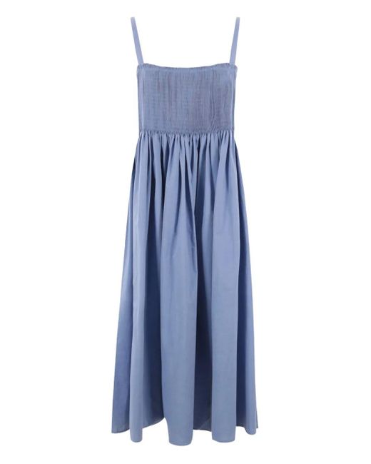 Renata Brenha Blue Shirred-Detail Cotton Midi Dress