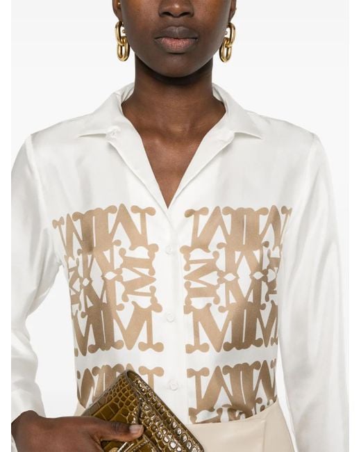 Max Mara White Hemd Aus Seidentwill Mit Logo