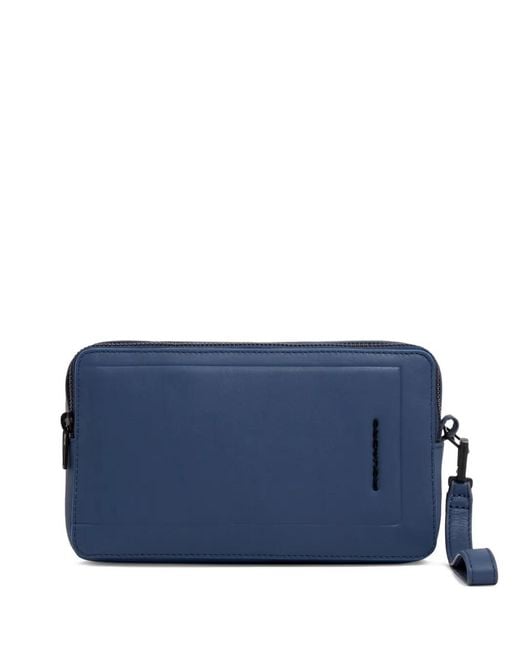 Piquadro Blue Leather Wrist-Strap Clutch Bag for men