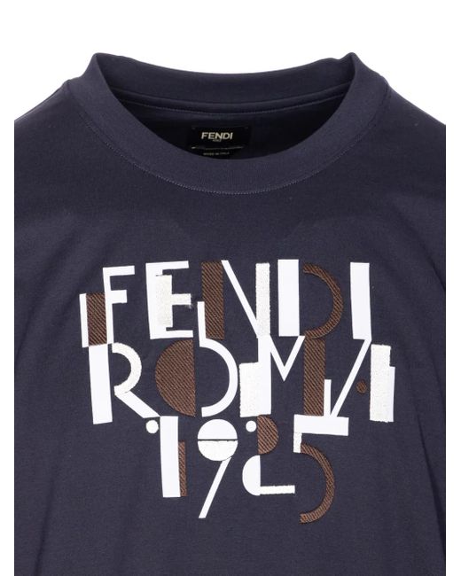 Fendi Blue Graphic-Print T-Shirt for men