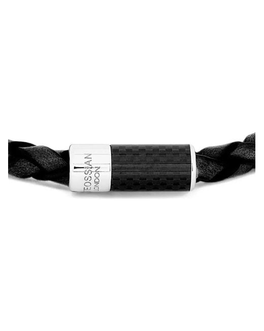 Tateossian Black Carbon Pop Leather Bracelet for men